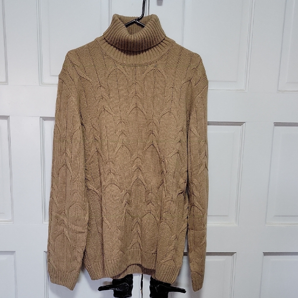 Grace Karin Men's Turtleneck Sweater in Tan